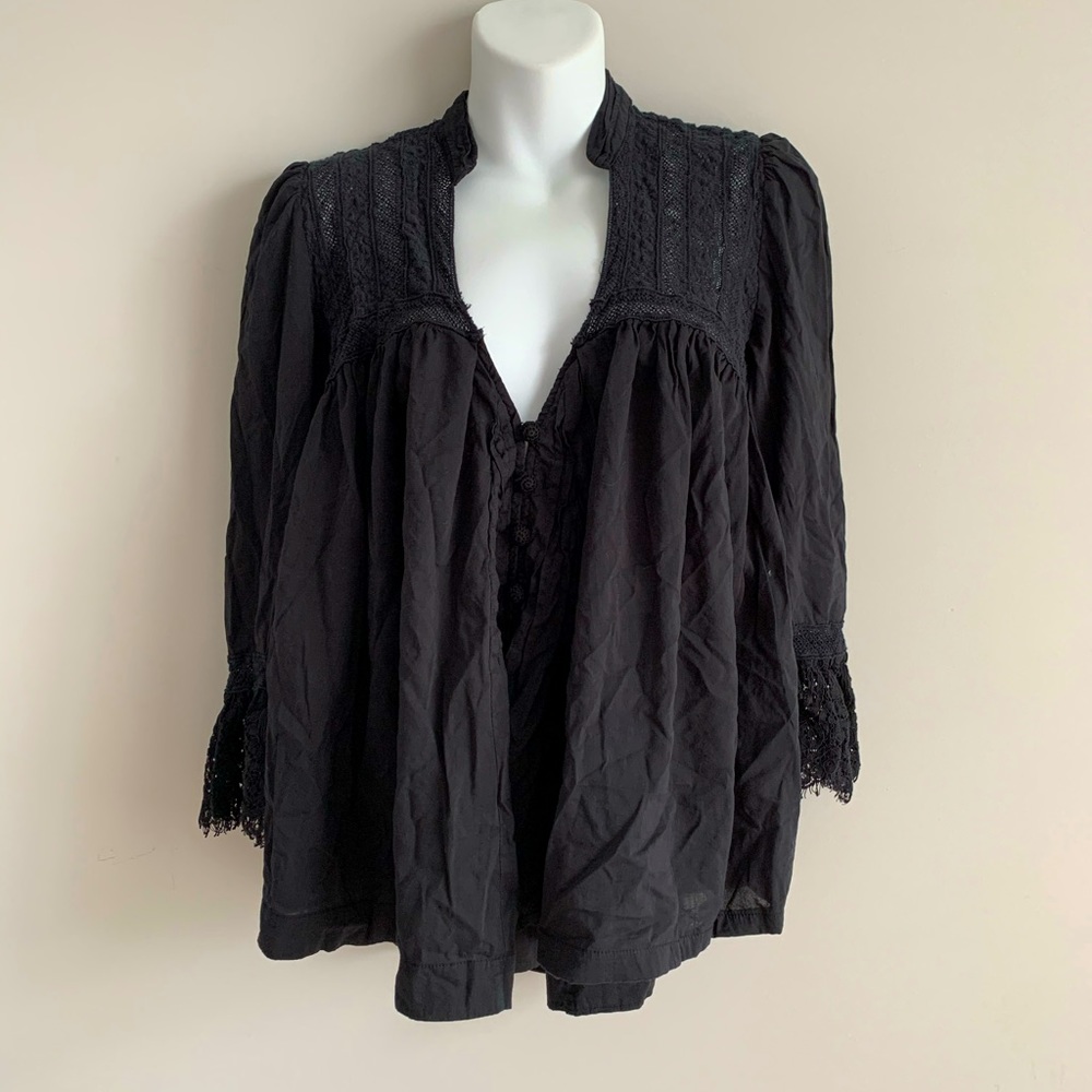 Free People Linen Peasant Top with Lace Detail